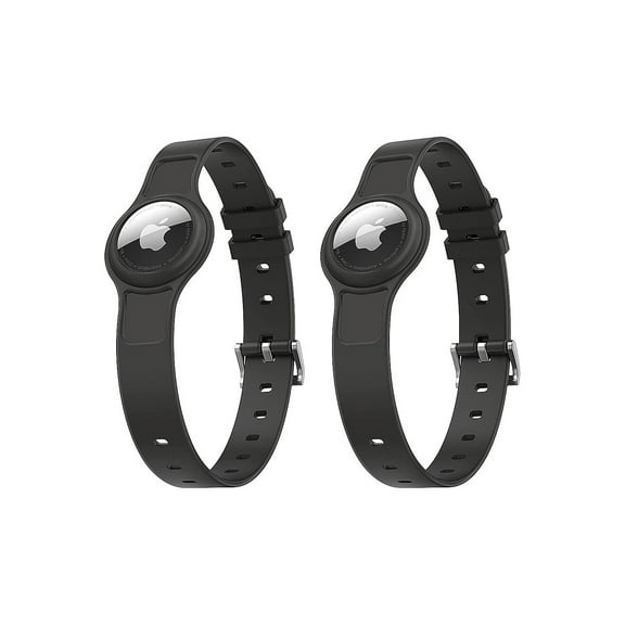 SaharaCase Adjustable Silicone Dog Collar for Apple AirTag Small and Medium Dogs Black 2/Pack