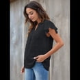thumbnail image 4 of Blusa de Mujer con Cuello en V y Mangas con Volantes, Blusas Holgadas, Elegantes, Casuales, Lindas, para Verano Negro L, 4 of 9