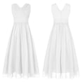 thumbnail image 5 of Yartina Girls V Neck Sleeveless Ruched Chiffon Long Dress Flower Girls Wedding Pageant Bridesmaid Ivory 8, 5 of 6