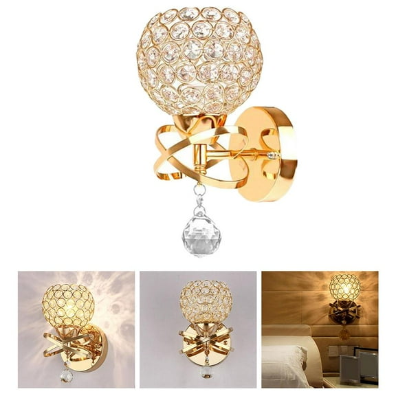Modern wall of crystal Sconce Lamp Mirror Lighting Fixture Decorative E27 Socket Wall Mount Lamp for Bedside, Porch, Hallway - Gold, 14.5x24.5x10CM
