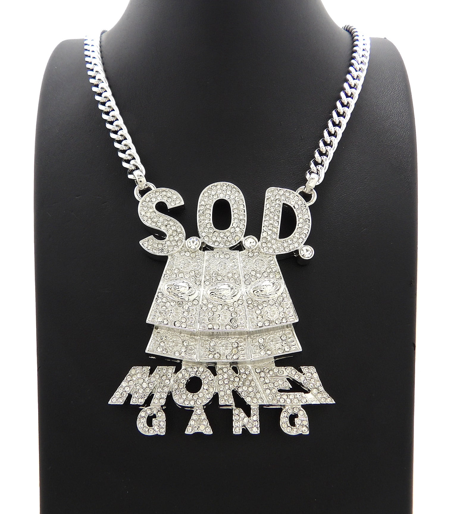 Hip Hop Iced Silver PT CASHMONEY RECORD Pendant & 6mm 24" CUBAN CHAIN NECKLACE Hip Hop Iced Silver PT CASHMONEY RECORD Pendant & 6mm 24" CUBAN CHAIN NECKLACE