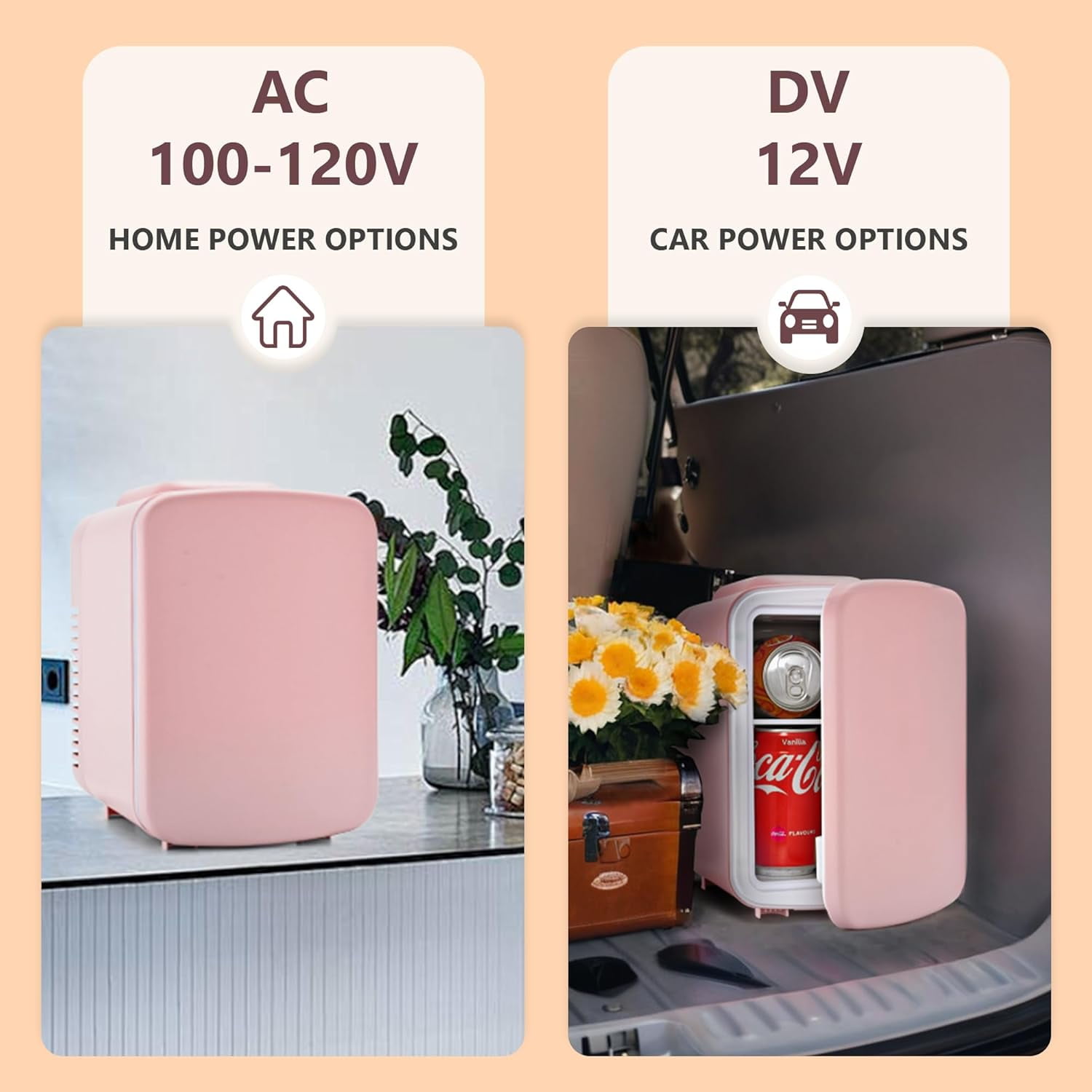 Fridge, 4L Portable Cooler & Warmer for Skincare, Cosmetics, Beverages, Pink