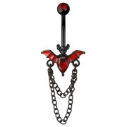 Body Accentz Gothic Bat Belly Button Ring, 14G Surgical Steel, Black and Red Crystal Dangle, 3/8 inch Length