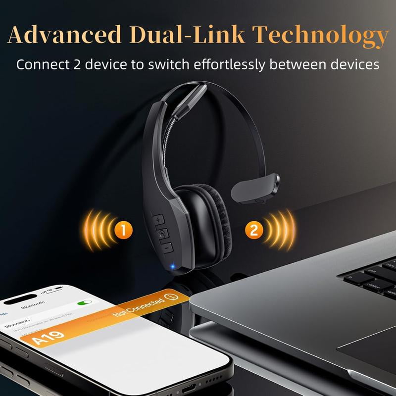 Bytewaveshop Trucker Bluetooth Headset, Wireless with Mic,Bluetooth Headset with Dual Noise Cancelling Microphone & Mute Button, 55Hrs Working Time PC Headset for Cell Phones, Computer, Truck Driver