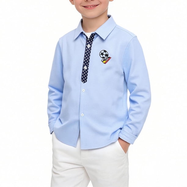 Odeerbi Camisa de Vestido de Algodón de Chicos y Niñas Lindas Camisas de Uniforme Escolar de Manga Larga Bordadas Con Bolsillo