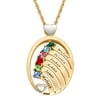Personalized Women's Silvertone or Goldtone Two-Tone Oval Name And Birthstone Hearts Pendant, 18+2"