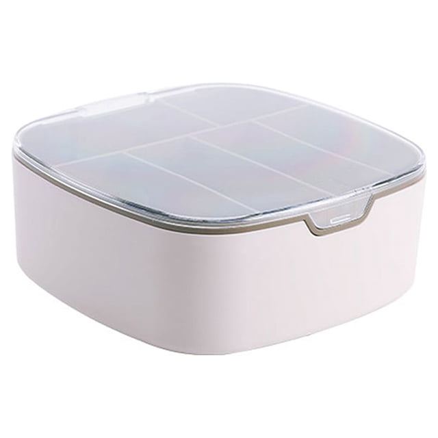 pitrice 5 Grids Data Cable Box Transparent Container Multifunction Desk Makeup Dustproof Key Case Office Stationery Supplies White Coffee