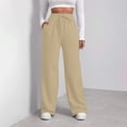 thumbnail image 2 of Knosfe Women’s Fleece Lined Sweatpants Baggy Wide Straight Leg Pants Khaki L, 2 of 6