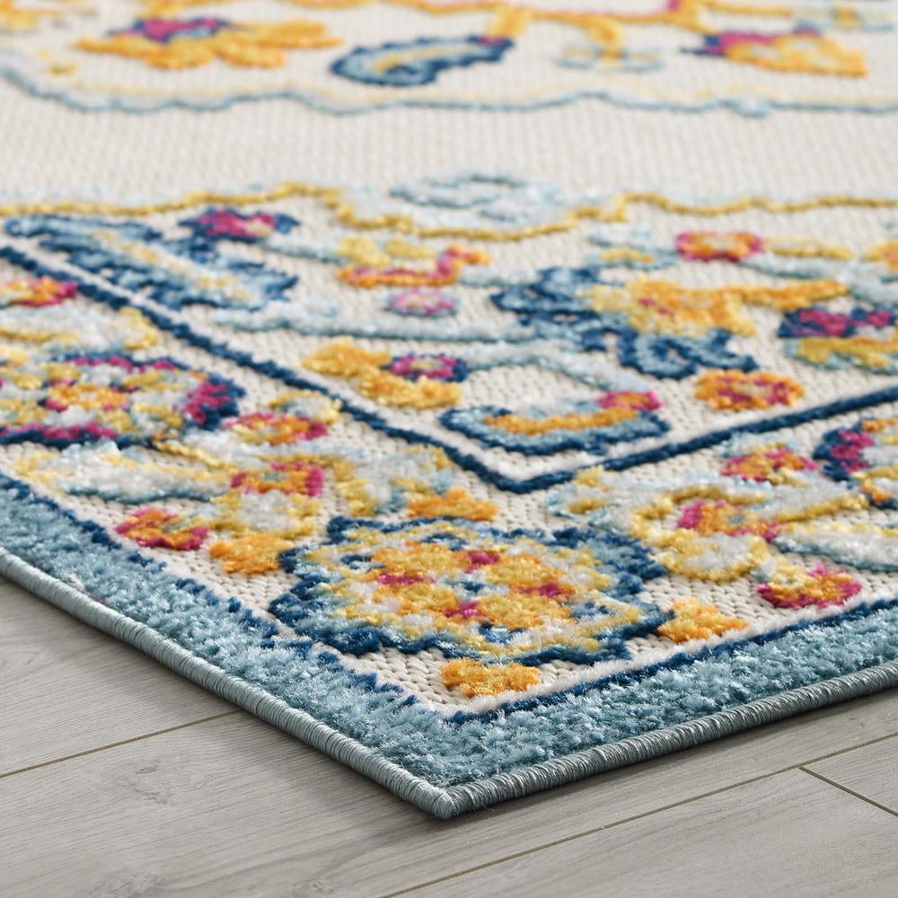 Modway Reflect Ansel Distressed Floral Vintage Medallion 8x10 Indoor and Outdoor Area Rug in Multicolored