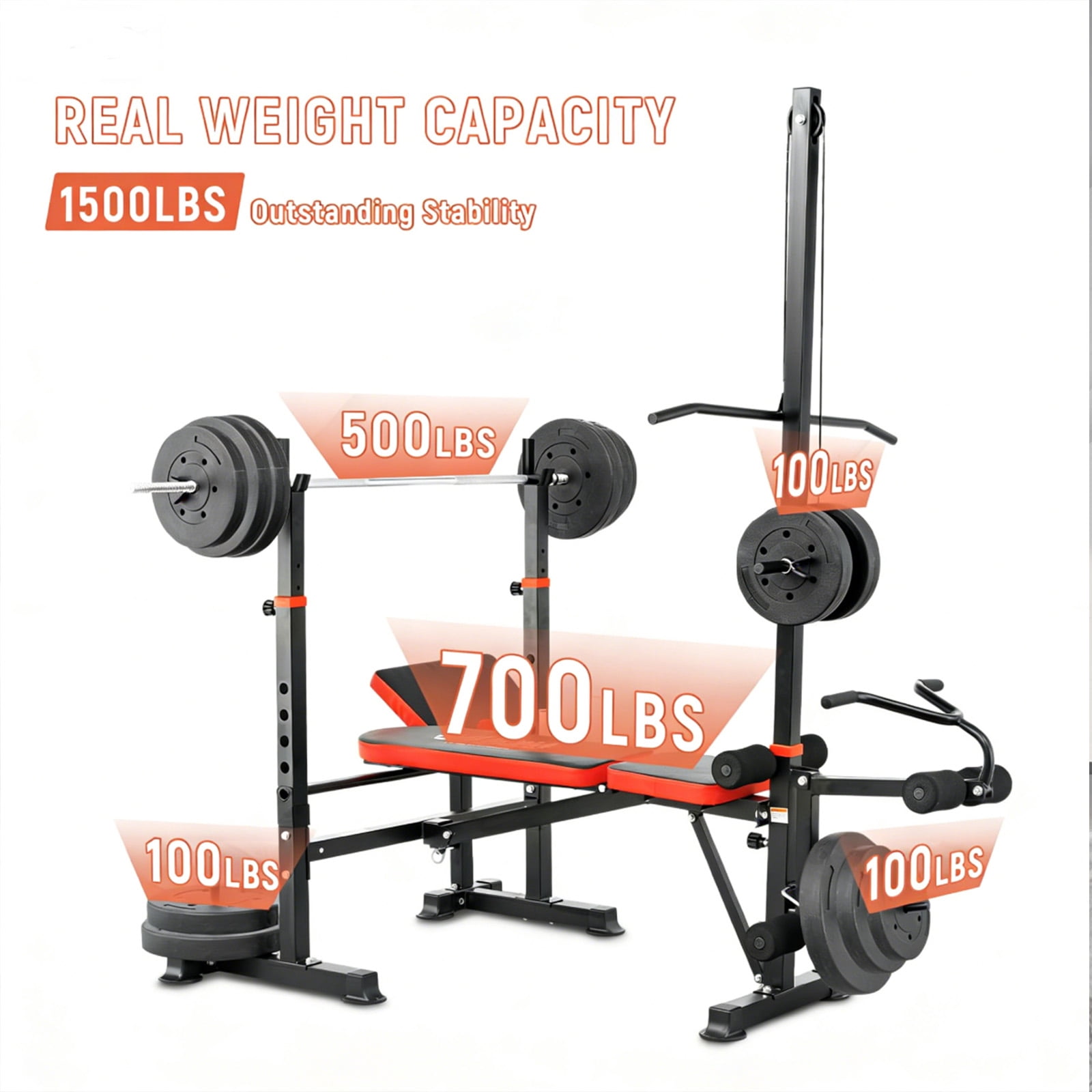 1500LBS 8-in-1 Adjustable Olympic Weight Bench with Squat Rack & Leg Developer, Multi-Function Home Gym Workout Station for Full-Body Strength Training