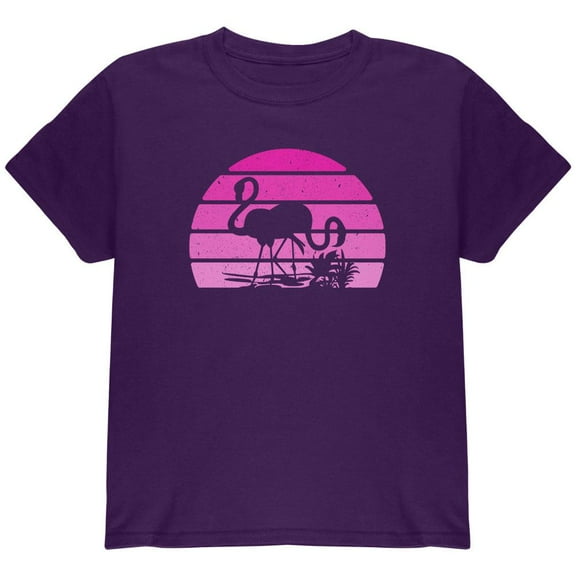 Florida Flamingo Retro Sunset Youth T Shirt Purple YLG