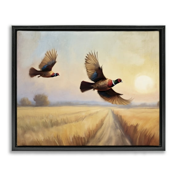 Stupell Industries Fall Flight Pheasants Landscape & Nature Painting Black Floater Framed Canvas Art Print Wall Art, 21 x 17