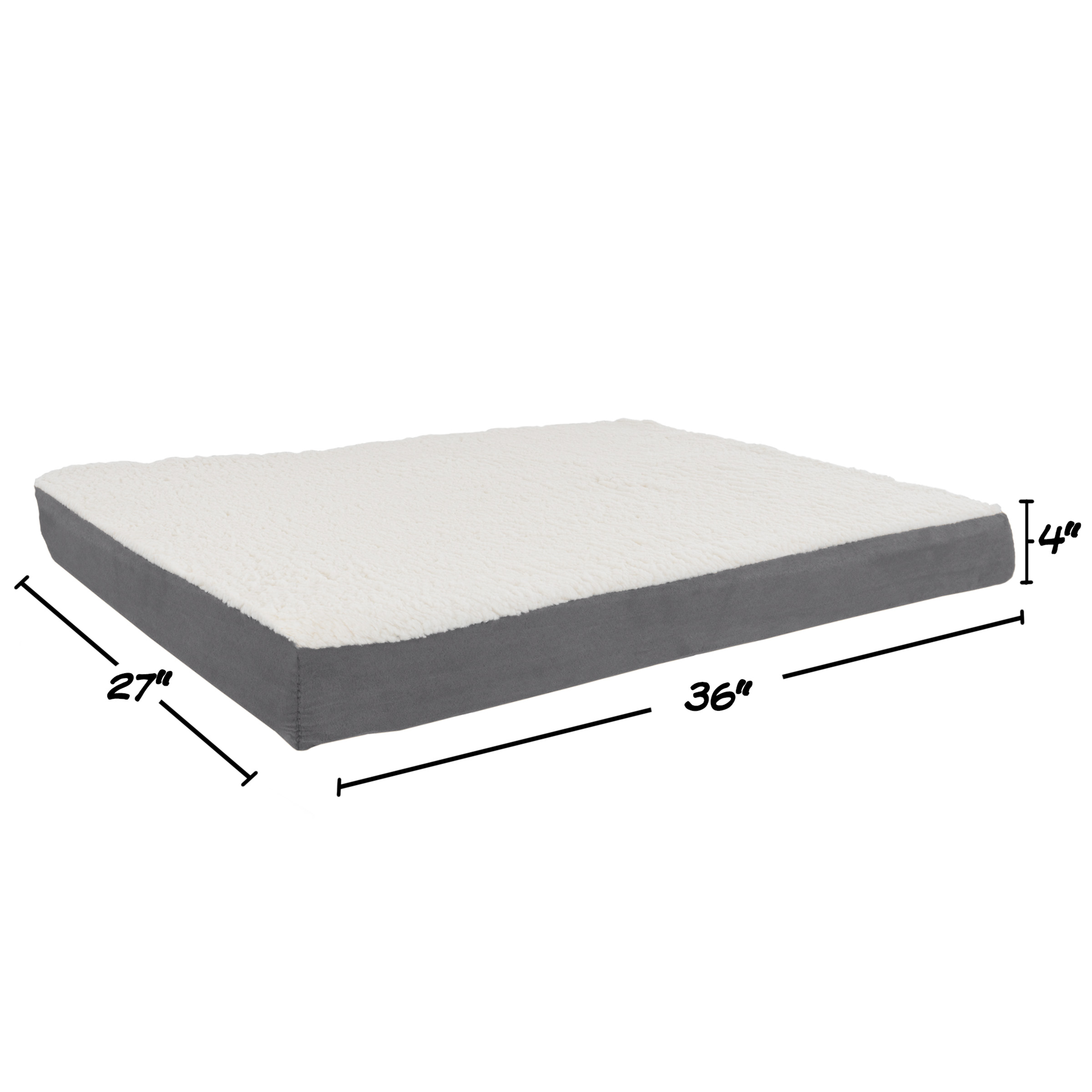 Orthopedic Dog Bed - 2-Layer 36x27-Inch Memory Foam Pet Mattress with Machine-Washable Sherpa Cover for Large Dogs up to 65lbs by PETMAKER (Gray) - image 2 of 7