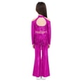thumbnail image 2 of TSSOE Girls 2-piece Jazz Dance Outfit Shiny Sequin Tassels Latin Hip Hop Dancewear Long Sleeve Crop Top With Flared Pants Hot Pink 12, 2 of 7