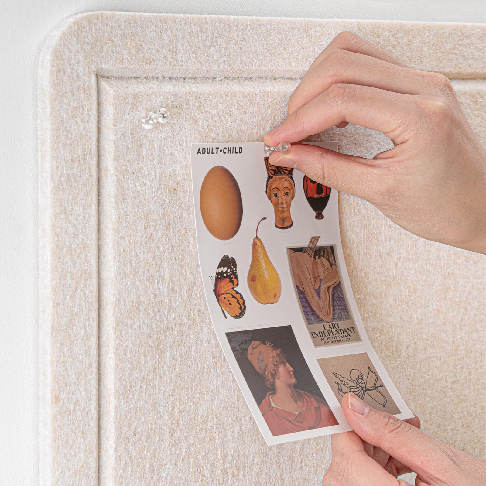 Bulletin Board  24 X 18 Inches Decorative Felt Pin Vision Cork Alternative For Wall Foldable Photo With 20 Pushpins - Oatmeal