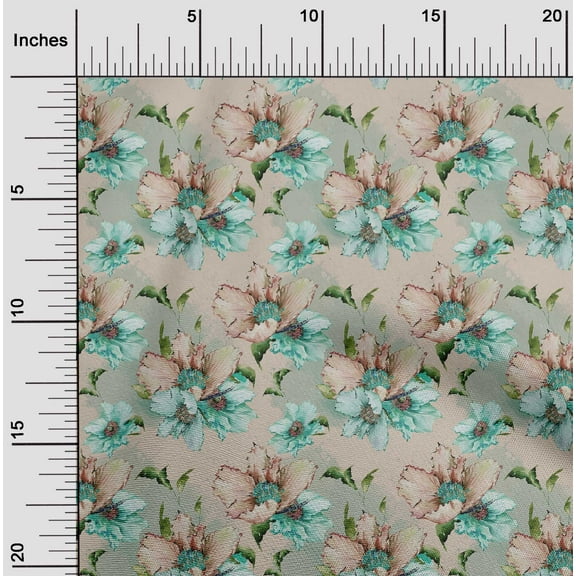 oneOone Velvet Beige Fabric Florals Sewing Material Print Fabric By The Yard 58 Inch Wide
