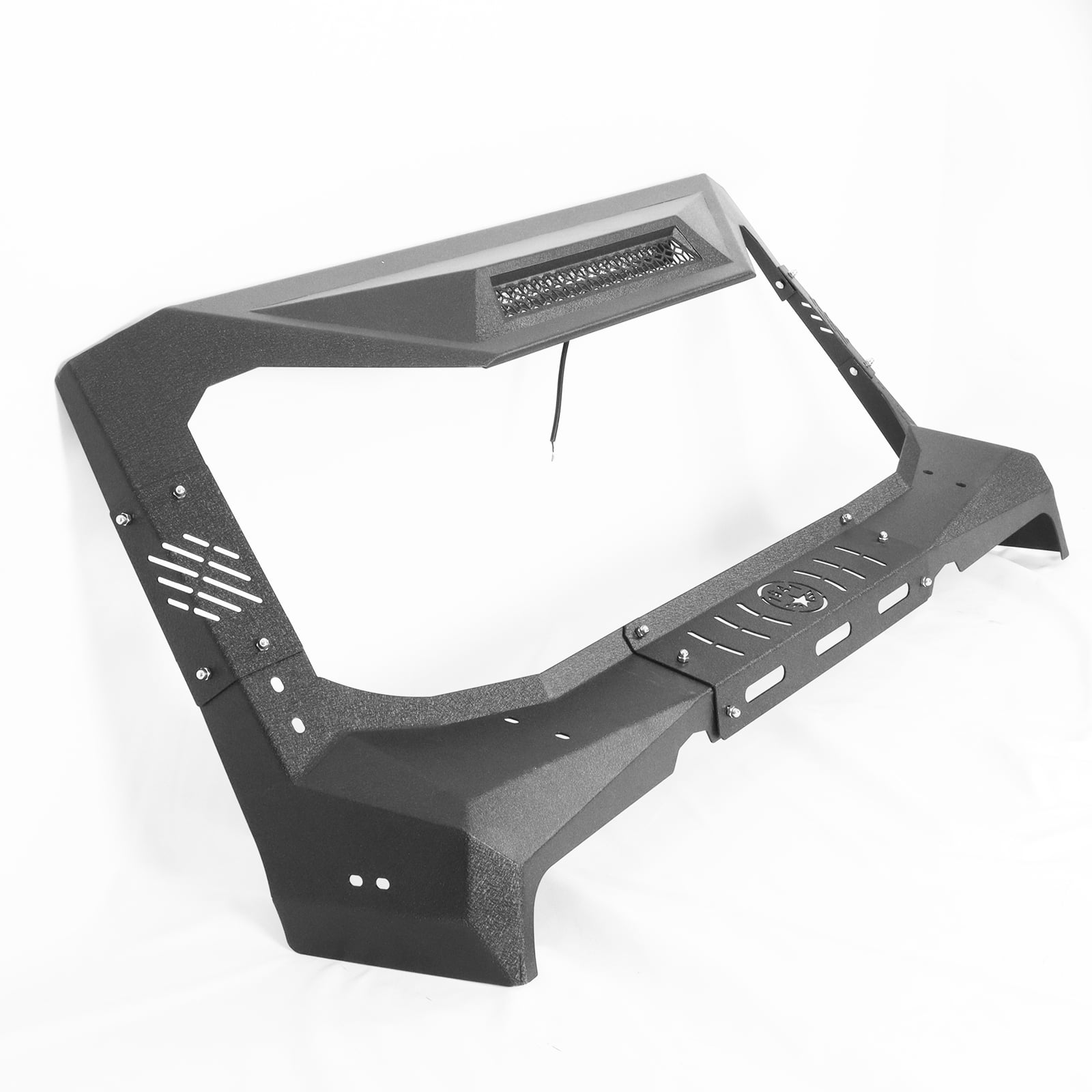 TOKMOWIN Madmax Windshield Frame Cover Armor Compatible with 2007-2018 Jeep Wrangler JK & Unlimited 2/4 Door,Sun Visor Cover with 100W LED Lights