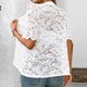 thumbnail image 4 of Karight Lace Blouses for Women Sheer Lace Short Sleeve Top Crew Neck Button Down Shirts Casual Puff Sleeve Dressy Shirt, 4 of 7