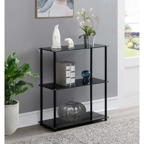 Convenience Concepts Designs2Go Classic Glass 3 Shelf Bookcase, Black Glass