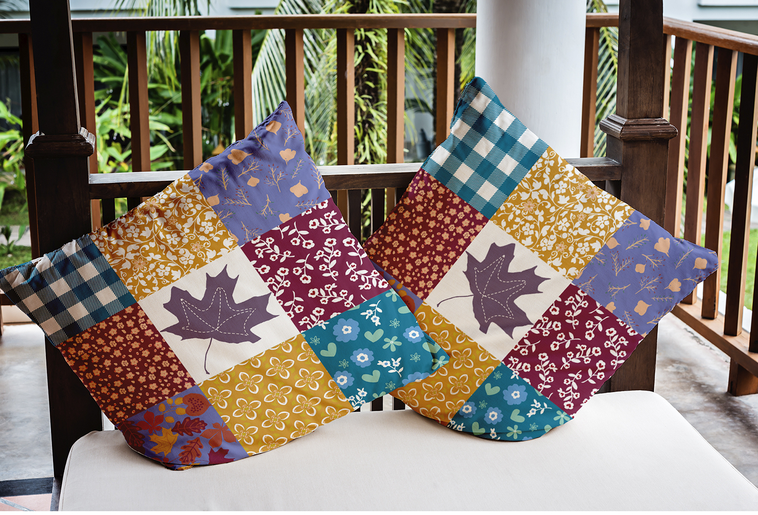 16" x 16" Simply Daisy Printed Quilt Leaves Polyester Indoor/Outdoor Pillow, Larkspur Qty 1