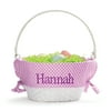 Personalized Planet Purple and White Liner with Custom Name Embroidered in Purple Thread on White Woven Spring Easter Basket with Collapsible Handle for Egg Hunt or Book Toy Storage