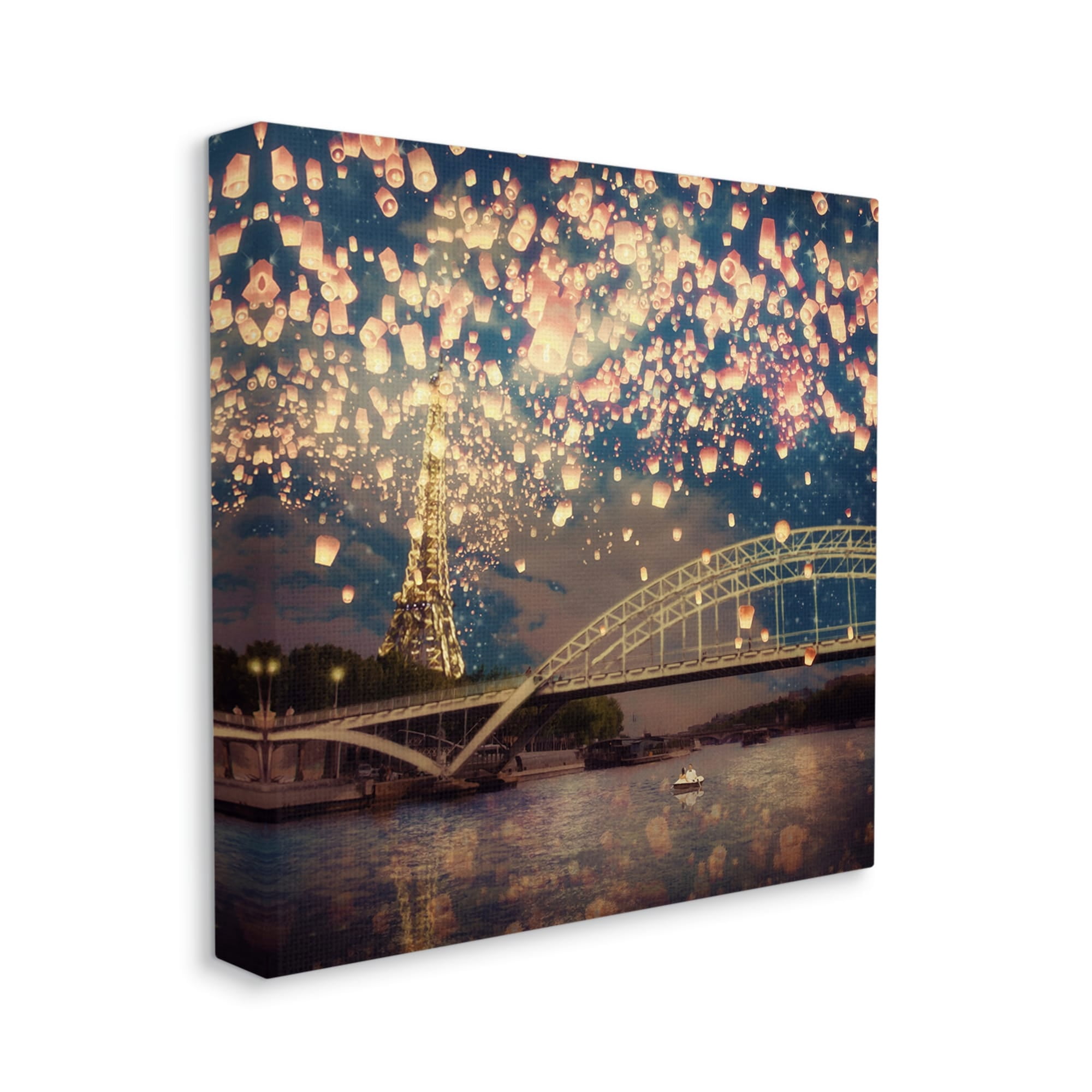 Stupell Industries Luminous Lanterns Parisian City Skyline Modern Bridge Canvas Wall Art, 17 x 17, Design by Paula Belle Flores