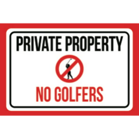 Private Property No Golfers Print Red White Black Poster Symbol Picture Notice Business Golf Course