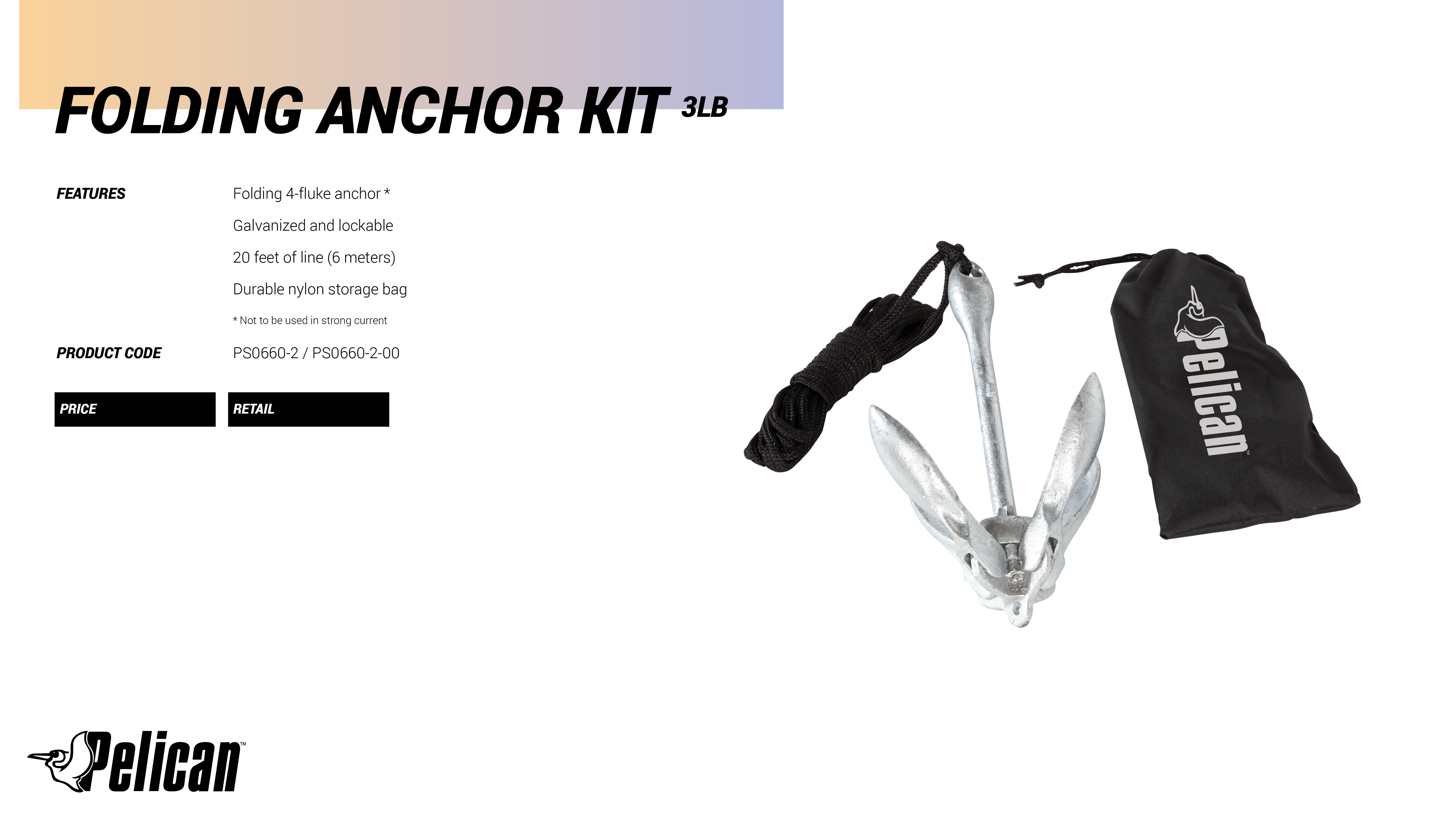 Pelican , 3 lb Folding Anchor, Galvanized Aluminum, Black