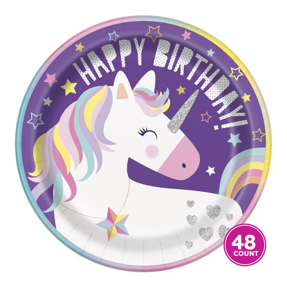 Unique Industries Unicorn Party Paper Plates, 9in, 48ct Unicorn