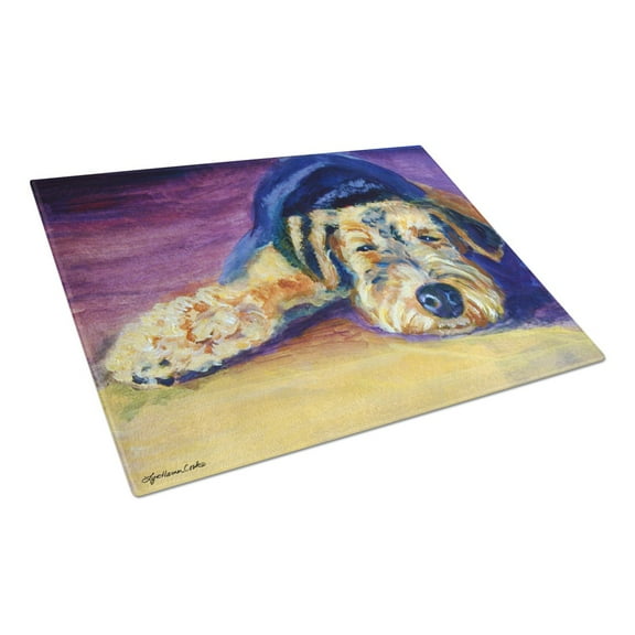 Caroline's Treasures Snoozer Airedale Terrier Glass Cutting Board Large