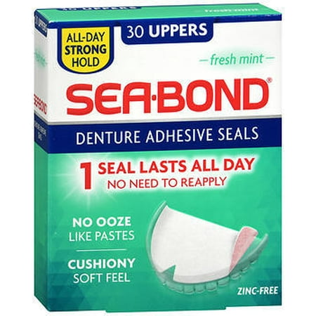 - 4 Pack - SEA-BOND Denture Adhesive Wafers Uppers Fresh Mint 30 Each