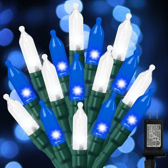Blue White Christmas Mini Lights, 32.5FT 100 LED Clear Bulbs String Lights with 16 Light Modes, Fairy Lights Plug in for Outdoor Xmas Trees Garland Wreath Holiday Decorations