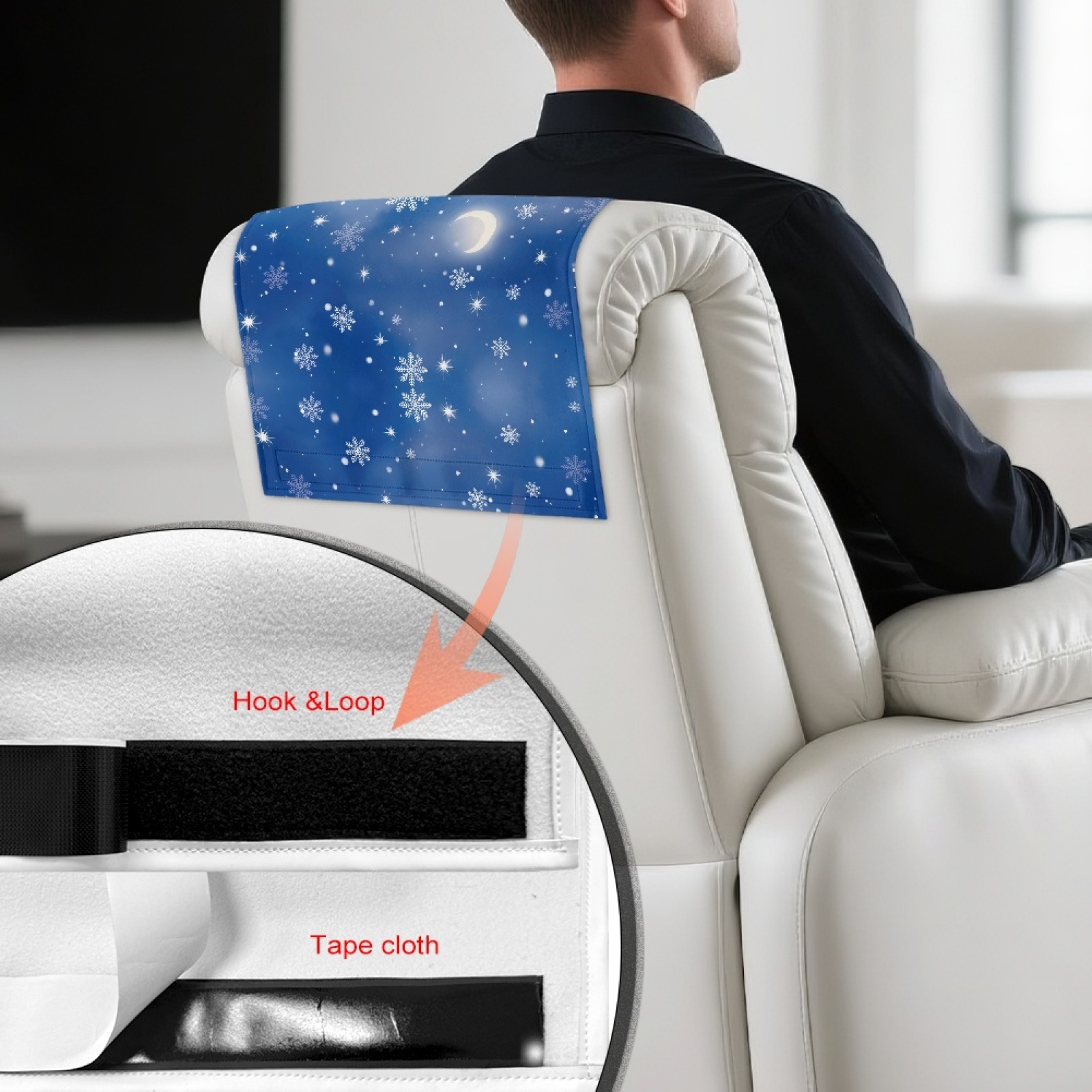 Xixirimido Blue Christmas Snowman Pattern Headrest Covers for Recliners Leather Dining Chair Slipcovers Universal Sofa Headrest Cover Office Chair Headrest Covers, 1Pcs