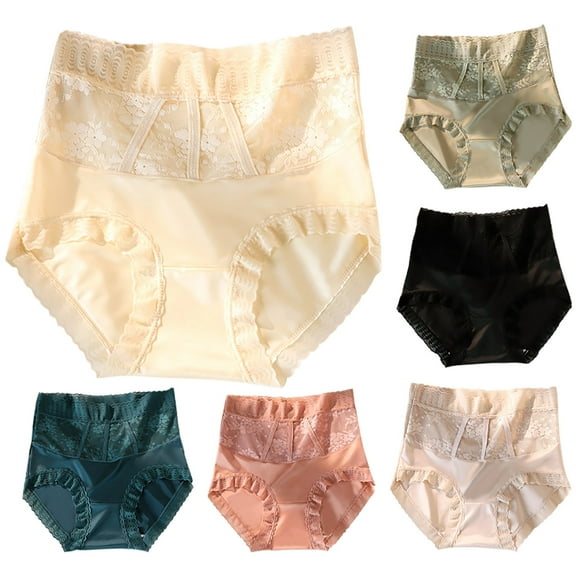 Agkizg Plus Size Womens Panties,Breathable Underwear for Ladies High Waisted Lace Hip Lifting and Abdominal Tightening Ice Silk Satin Seamless Lightweight and Breathable Sports Underwear