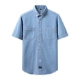 thumbnail image 2 of HUANBAI Men's Summer Lapel Pocket Solid Color Washed Denim Short Sleeve Shirt, 2 of 4