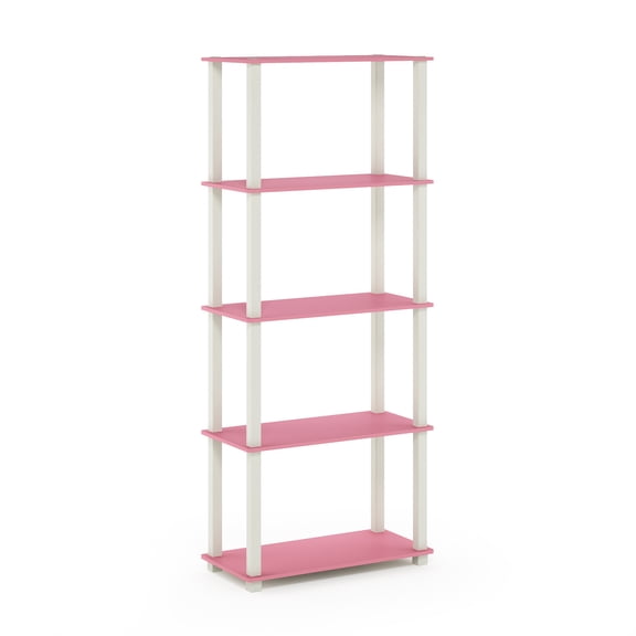 Furinno Rata 6-Tier Industrial Multipurpose Flat Base Shelf Display Rack with Metal Frame, Narrow, Marble White