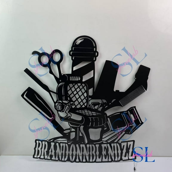 Shinelab Barber Metal Wall Art With LED Light, Barber Shop Name Sign Decoration, Hairstylist Gift, Barbershop Wall Decor 3750