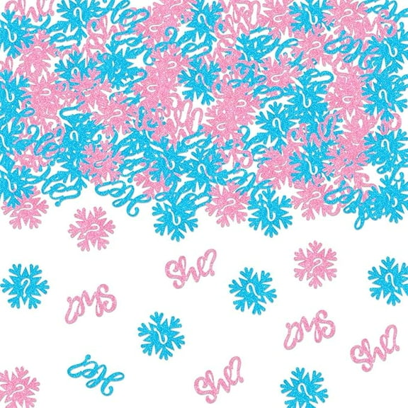 200Pcs Snowflake Gender Reveal Confetti, Winter He or She Table Scatter for Boy or Girl Baby Shower Decorations Pregnancy Announcement Snow Party Decor Favors