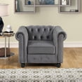 thumbnail image 5 of Morden Fort Modern Contemporary 2 Piece of Accent Chair and Sofas Set with Deep Button Tufting Dutch Velvet, Solid Wood Frame and Wood Legs- Light Grey, 5 of 7