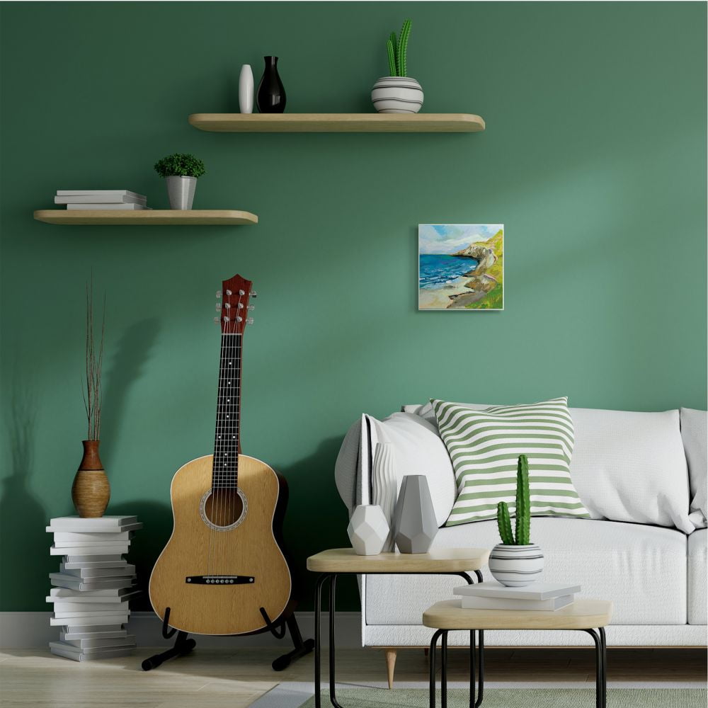 Stupell Industries Beach Cove and Cliff Abstract Waves Blue Green Painting Canvas Wall Art Design by Jeanette Vertentes, 30" x 30"