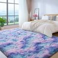thumbnail image 2 of ZENELESS 9'x12' Tie-Dye Blue Rainbow Plush Shaggy Rug, Extra Large Soft Indoor Modern Fluffy Carpet for Stylish Home Decor, 2 of 7