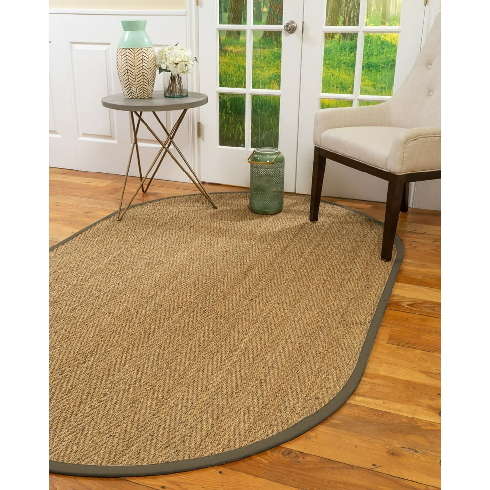 Natural Area Rugs Beach Custom Seagrass Rug, 8' x 10', Oval Fossil Border
