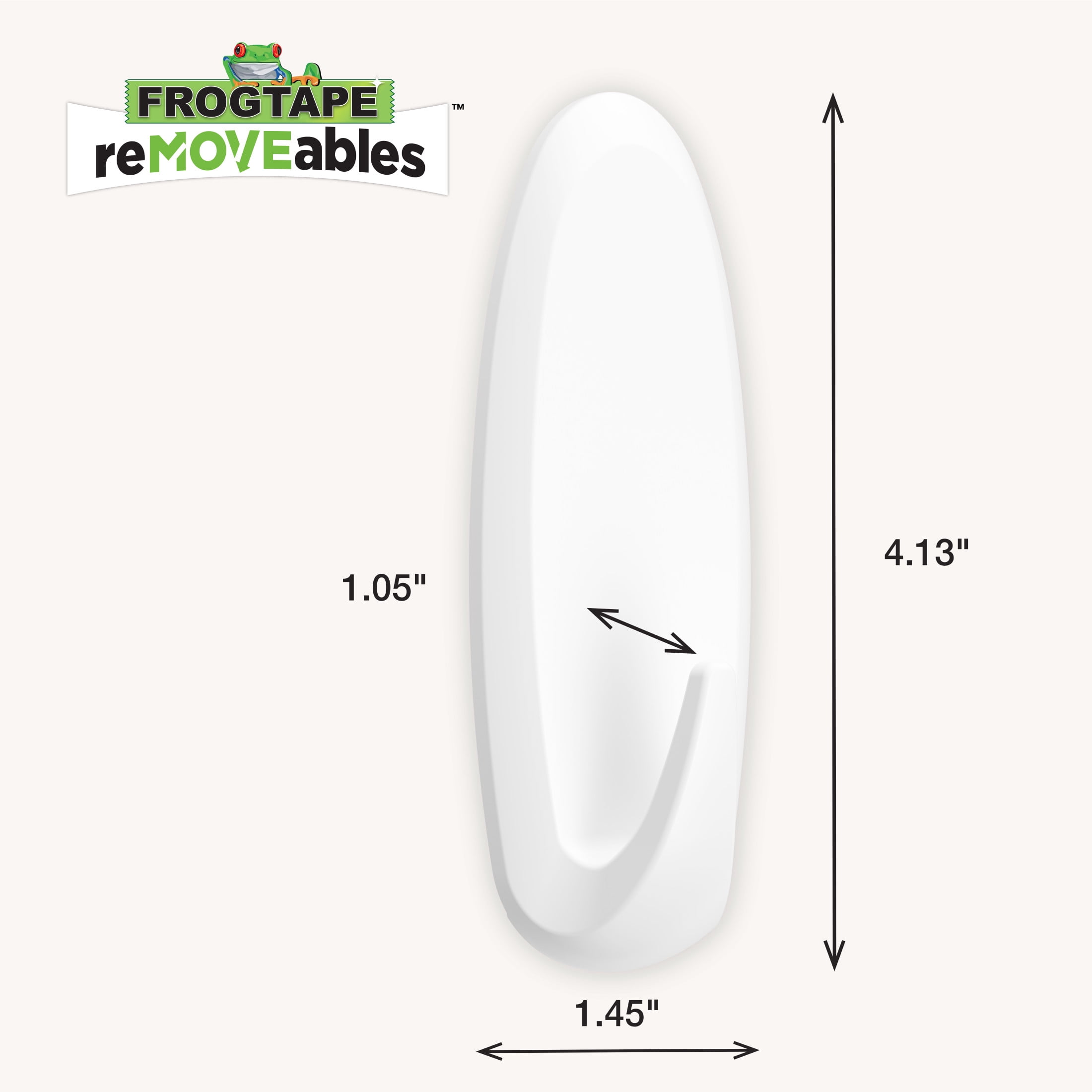 FrogTape reMOVEables Heavy-Duty Large Hook, White, 2 Hooks and 4 Strips