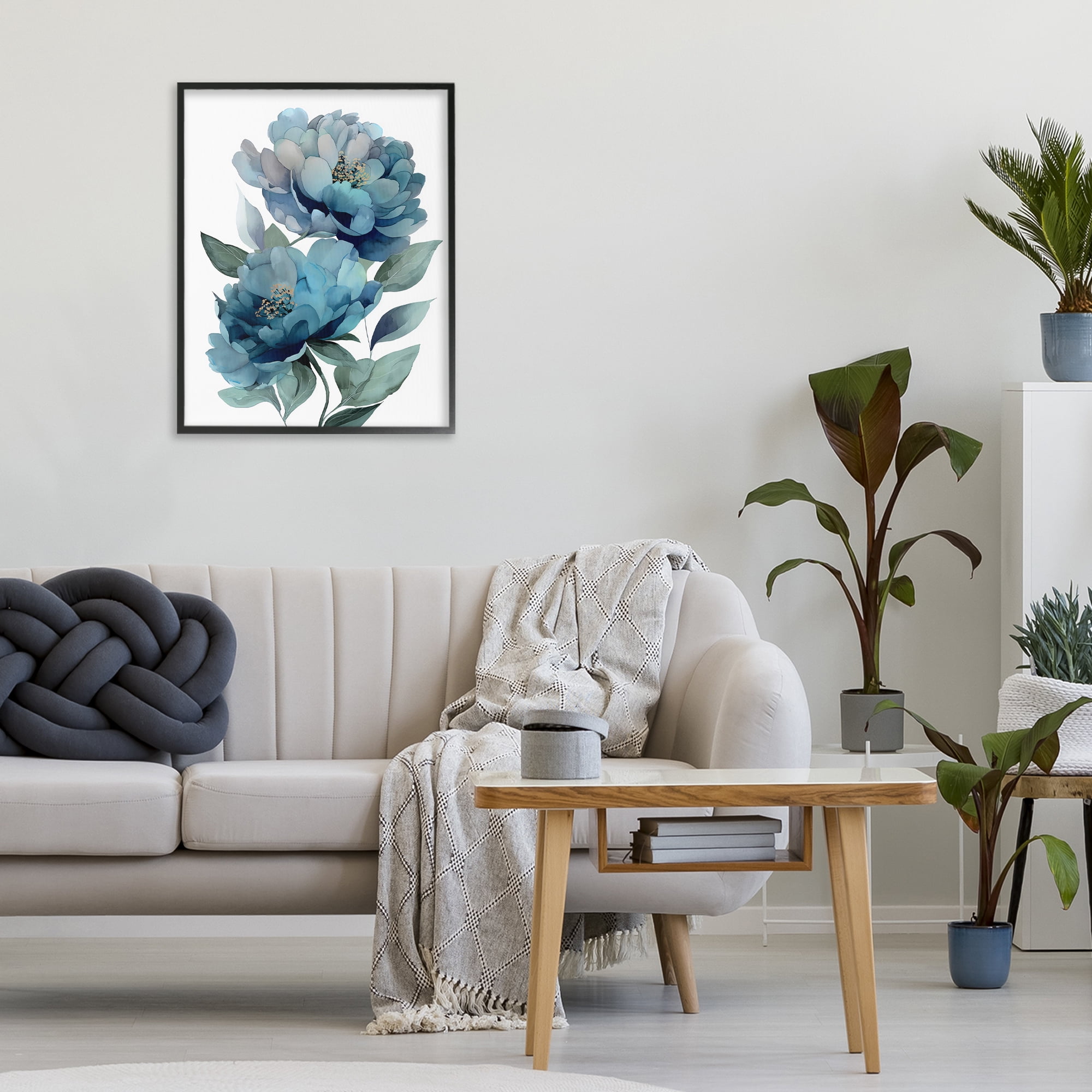 Stupell Industries Two Blue Flowers Serene Peonies Black Framed Giclee Art, design by Franklyn Gregory