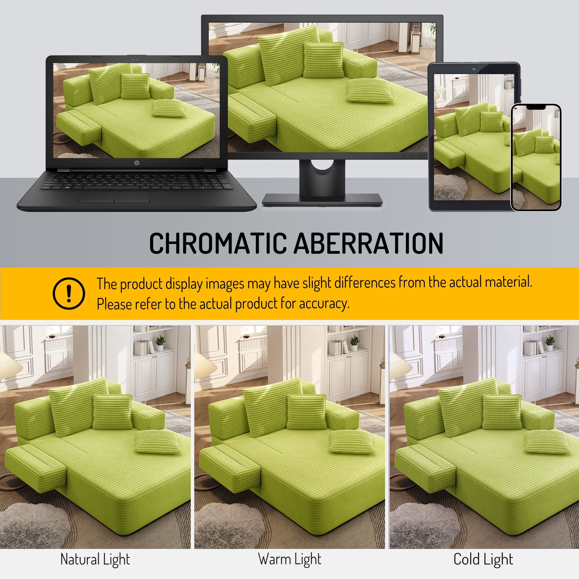 Alvantor Oversized Corduroy Convertible Chaise Lounge Sofa Bed, Green