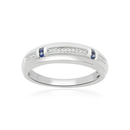 Forever Bride 1/20 Carat T.W. Diamond and Blue Sapphire Sterling Silver Men's Ring