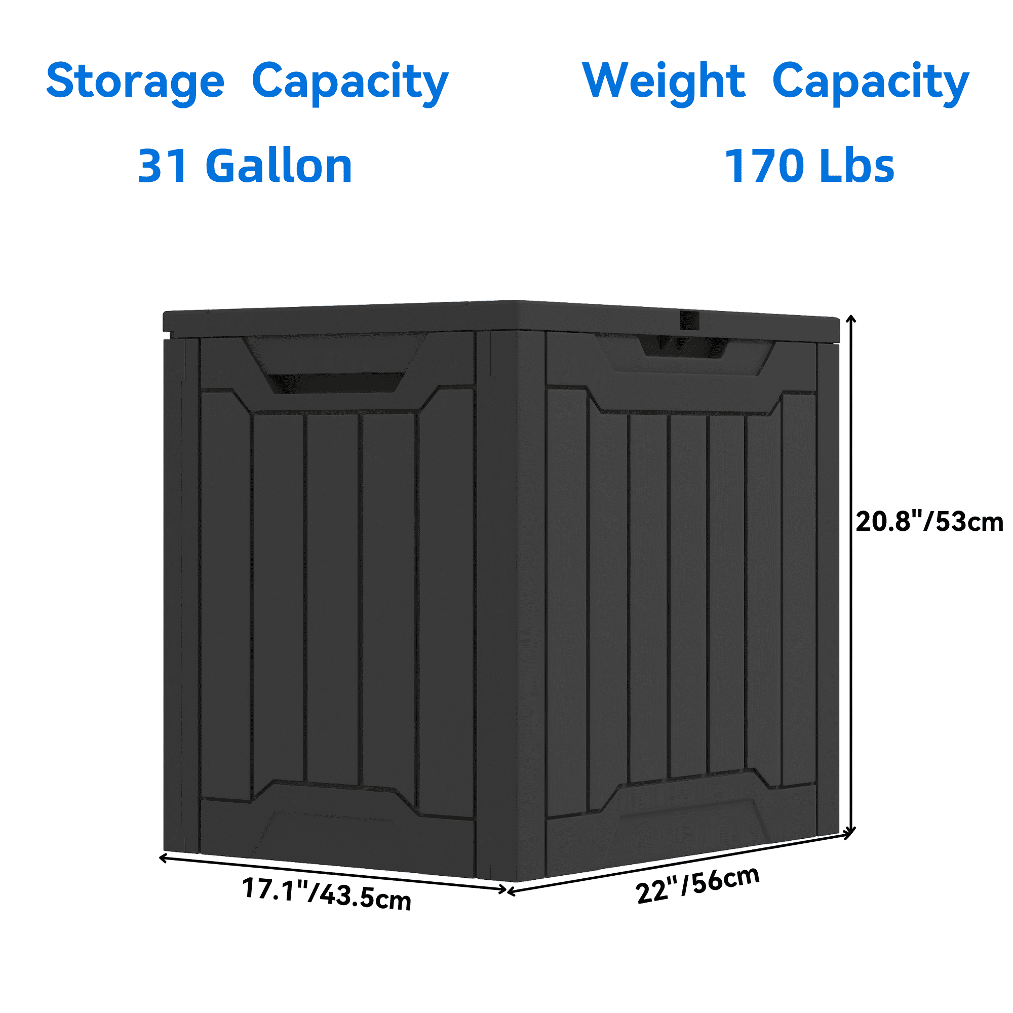 Uforic 31 Gallon Resin Outdoor Deck Box, Weatherproof, Lockable Lid, Side Handles, Black