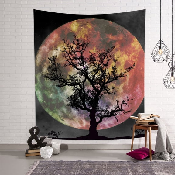 Moonlit Tree Tapestry Vertical,Moon Starry Night Aesthetic Tapestries,Space Galaxy Stars Tapestry Wall Hanging for Bedroom Living Room Dorm,50Wx60H