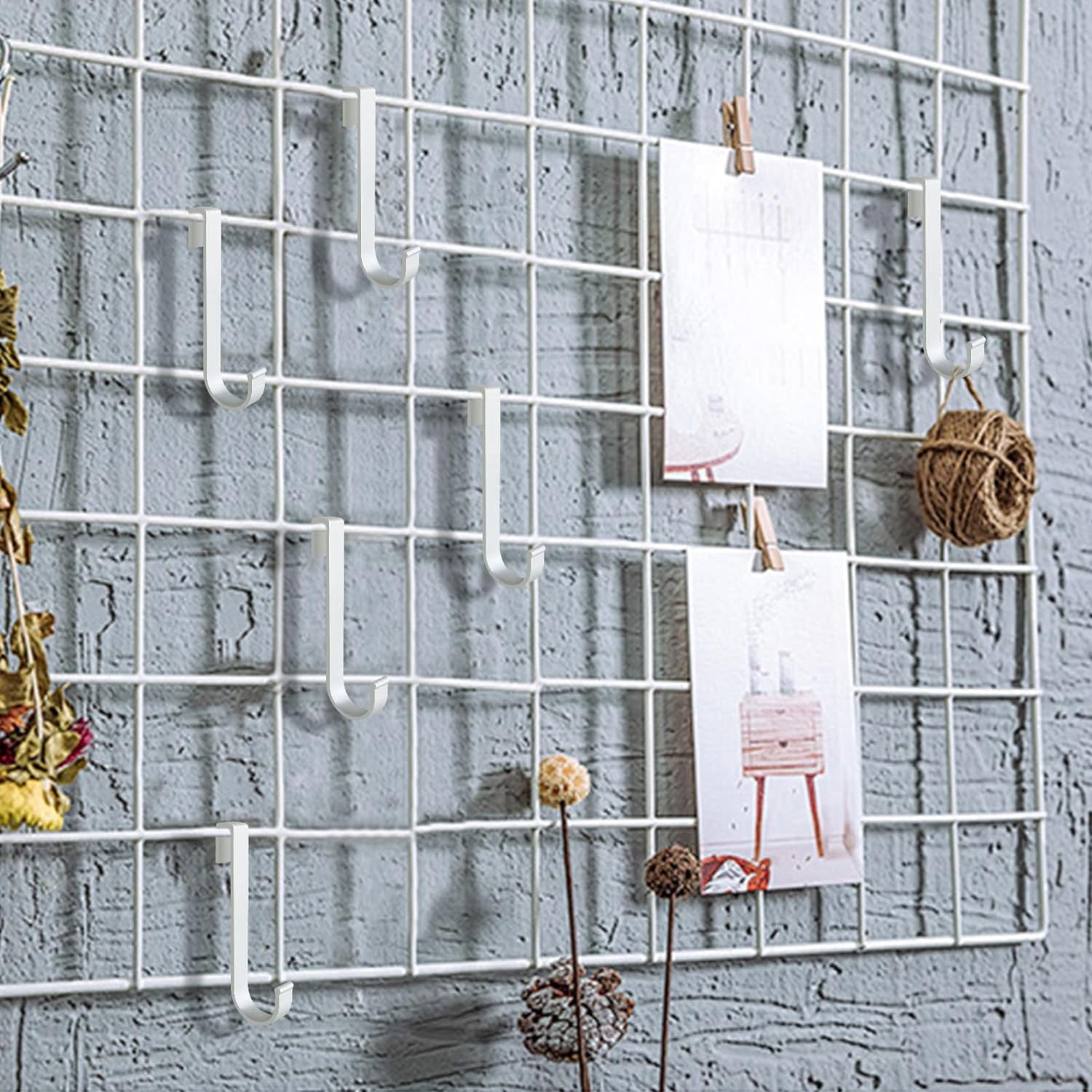 FEFEFW-20 pcs J Grid Wall Picture Hooks, Hanging Sink Grid Hooks, Aluminum Pot Racks for Retail, Displaying Photos, Art Exhibits, Paintings, Convenience Stores (Sliver)