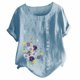 thumbnail image 4 of Gibobby Playera de Manga Corta con Cuello Redondo Mujeres Blouse Top Floral imprimir con estilo T camisas(Azul,XL), 4 of 4